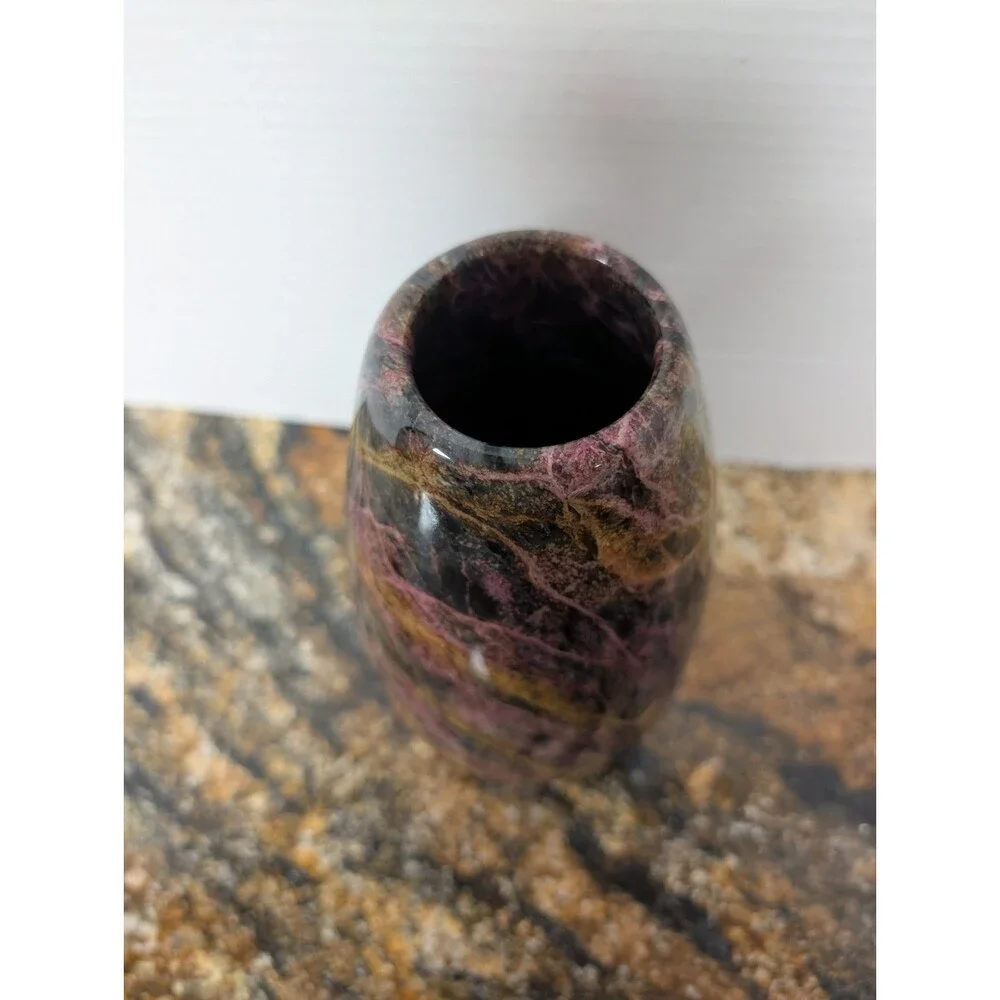 Vintage Taiwanese 7- Color Rainbow Jade Stone Vase Polished  Finish - 8.5